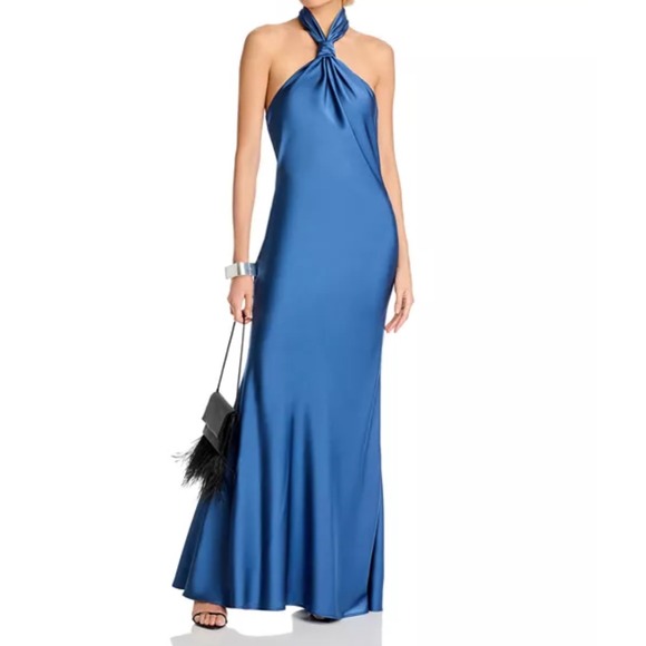 Aqua Formal Halter‎ Maxi Dress Sleeveless Evening Gown Party Blue Size 8 - Picture 1 of 10